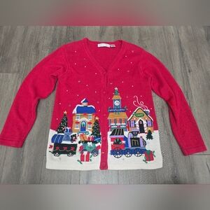 Victoria Jones Vtg Christmas Cardigan Embellished Embroidery Bling Size Small